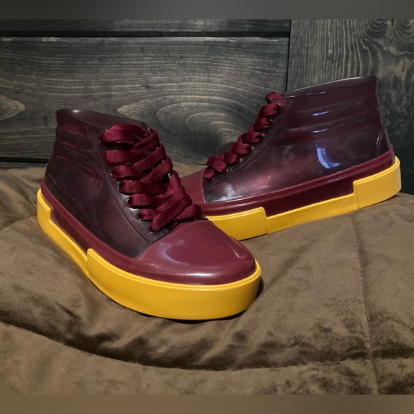 Melissa brand, size 7, burgundy/maroon and dark yellow color, jelly sneakers - Picture 1 of 12